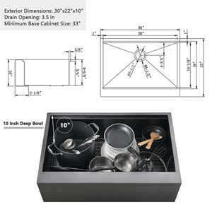 Bồn Rửa Nhà Ở Trang Trại Màu Đen 33 Inch Bán Sỉ Trung Quốc Tạp Dề Bồn Rửa Trước Bồn Rửa Đơn Bồn Rửa Nhà Bếp Sâu <span class=keywords><strong>10</strong></span> Inch - Product Image 2