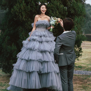 Strapless Empire Waist Tulle Ball Gown Wedding Dress For Forest Themed Fairy Style Outdoor Photography - Product Image 2