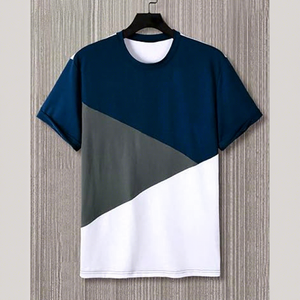 Camiseta Casual de Manga Corta con Cuello Redondo y Estampado Geométrico para Hombre, Sublimación por Transferencia, Bloques de Color, Corte Regular, 100% Algodón, Antiarrugas - Product Image 6