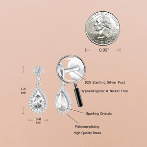Wholesale S925 Sterling <b>Silver</b> Pear Cut Cubic Zirconia Dangle <b>Earrings</b> Double Halo Micro Paved CZ Bridal <b>Drop</b> <b>Earrings</b> Wedding - Product Image 3