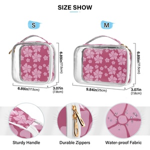 2-Pack Pink Flower Hawaii See Through Transparent <b>Make</b> <b>up</b> <b>Case</b> PVC Zipper Custom Logo Cosmetic Travel Pouch for Women and Men - Product Image 4