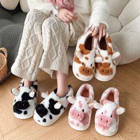 Mignonnes Pantoufles Vache pour Femmes Hiver Épaissies Chaussons Maison Chauds Antidérapants à Semelle Épaisse