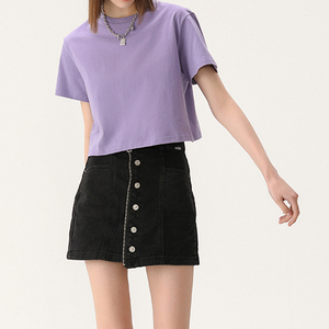 Summer 100% Cotton Sexy Casual Acid Wash Retro Embroidery Print Short Navel Cropped <strong>Crop</strong> <strong>Tops</strong> for Women <strong>Crop</strong> <strong>Top</strong> T-Shirt - Product Image 4