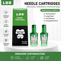 Cartouches d'aiguilles de tatouage LBB grande taille en acier inoxydable, diamètre standard, stérilisées au gaz EO, système à membrane, 10 pièces/boîte pour l'art corporel