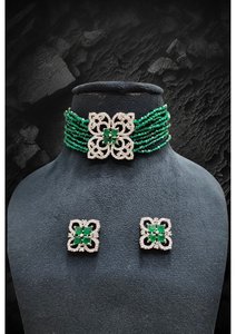 Conjunto de Collar de Gargantilla con Cuentas de Primera Calidad, con Pendientes a Juego y Colgante de Piedra Transparente Brillante para Bodas, Fiestas y Eventos Festivos - Product Image 6