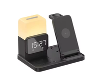 Multifunctionele 6-in-1 draadloze oplader met wekker & LED-lamp, snelladen voor smartwatch & oordopjes, 5V/3A uitgang