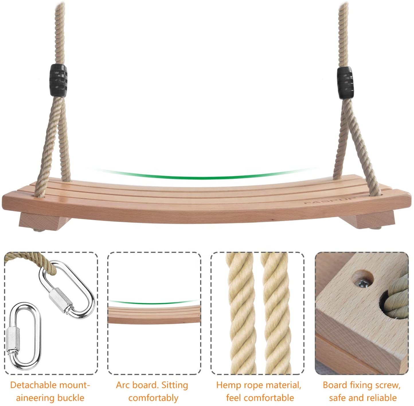 Дерево качели, способный преодолевать Броды для взрослых и детей-качели для сада, Деревянный Рождественская елка качающееся сиденье с широкой Регулируемый пеньковая веревка (16,5x7,9 дюйма)