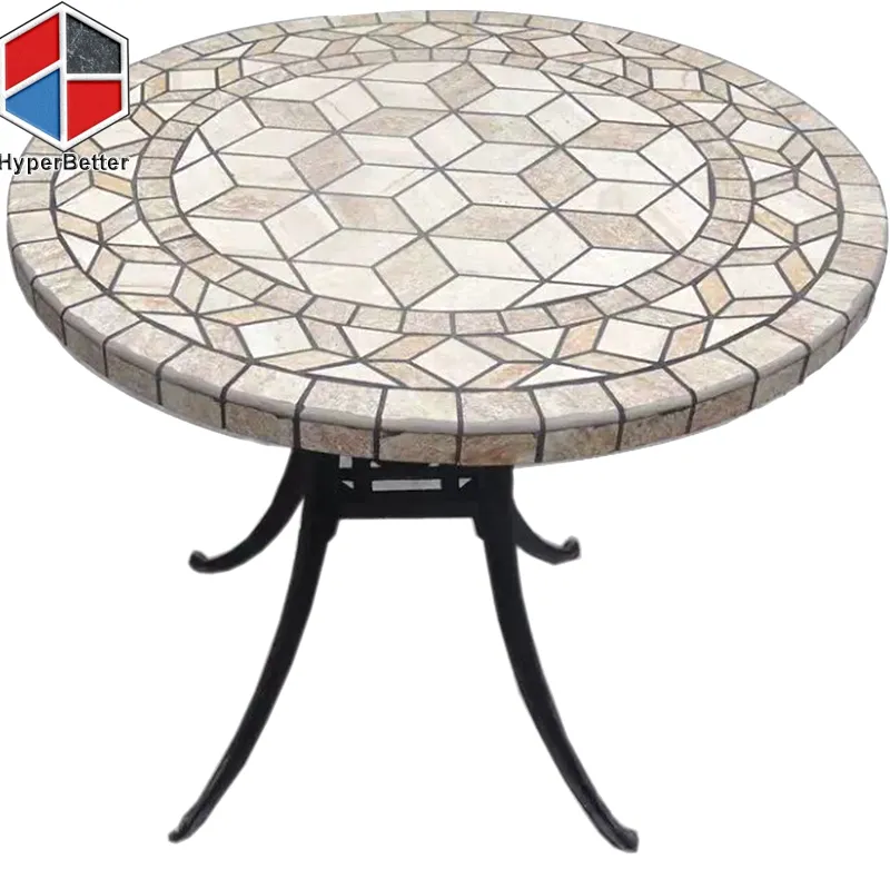 Mosaico di ceramica rotondo all'aperto tavolo e sedie