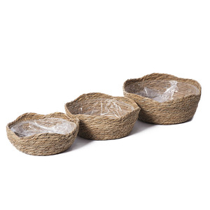 Hand Woven Straw Flower Pots Round <b>Storage</b> <b>Baskets</b> For Home Office Decor Plant Container Creative Photography Props - Product Image 4