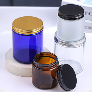 Custom Logo Round Black Blue Clear Frosted <b>Glass</b> Candle Storage <b>Container</b> Luxury Empty Scented <b>Glass</b> Candle Jars With Metal Cap - Product Image 2