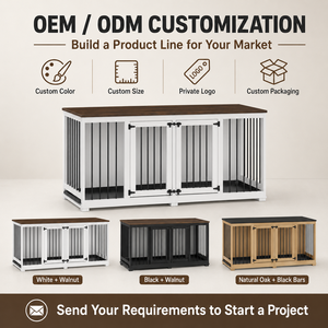 OEM 71 Inch Double <strong>Dog</strong> <strong>Crate</strong> <strong>Furniture</strong> for 2 <strong>Dogs</strong> with Removable Divider Dual Pull-Out Trays <strong>Wooden</strong> Indoor Pet Kennel - Product Image 6