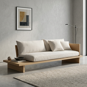 Sofá Cama Seccional de Madera de Teca de Estilo Japonés Moderno y Minimalista, Ecológico, para Sala de Estar, Hotel, Apartamento - Product Image 2