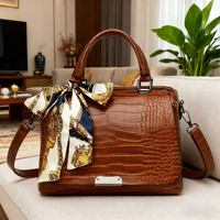 Sac à Main Femme Élégant à Motif Crocodile en PU Nouvelle Mode, avec Logo Personnalisé et Foulard en Soie Offert, Idéal pour le Quotidien