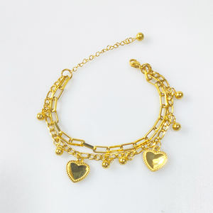Moda 18K chapado en oro de acero inoxidable corazón gordito brazalete joyería doble capas amor flor pulsera de ninas pulsera Mujer - Product Image 2