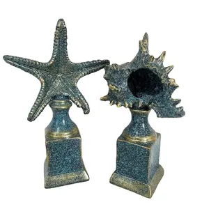 Patung kerajinan Resin gaya buatan laut Mediterania timur ornamen patung bintang laut kerang Keong