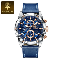 Relojes Poedagar 860 para Hombre, Reloj de Pulsera Deportivo de Cuero Genuino de Lujo, Resistente al Agua, Luminoso, Cronógrafo, de Cuarzo