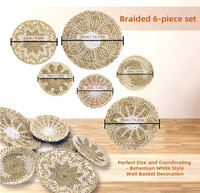 Meilleure vente ensemble de 6 rustique suspendu Boho tissé mur panier décor artisanal rond plat jonc de mer paniers Boho décor à la maison