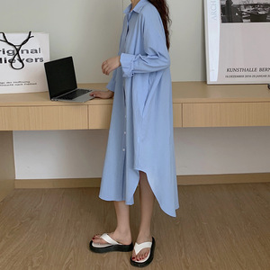Robe chemise ample <span class=keywords><strong>en</strong></span> coton et <span class=keywords><strong>lin</strong></span> <span class=keywords><strong>pour</strong></span> <span class=keywords><strong>femme</strong></span>, à simple boutonnage, manches longues, style décontracté printemps-été - Product Image 3