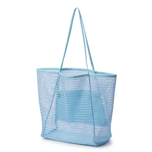 Outdoor Durable Storage Beach Carry Bag Large Polyester Mesh Shopping Tote Bag