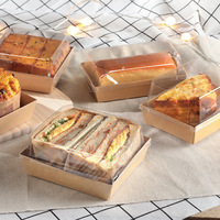 Boîte à gâteau personnalisée, boîte à sandwich, boîte à hamburger, boîte rectangulaire, boîte carrée, boîte à hot-dog en papier kraft avec couvercle en plastique transparent, emballage alimentaire jetable