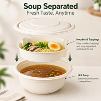 Bol à soupe de nouilles personnalisable à base de plantes, 2 couches, avec plateau intégré, biodégradable, pour plats à emporter et préparation de repas