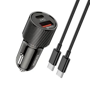 KAKUSIGA PD20W Ensemble de chargeur de voiture à charge rapide QC3.0 Chargeur de voiture portable avec câble de 1M de type C à type C