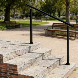 Barandillas de hierro personalizadas para exteriores, diseño minimalista negro, pasamanos lineal para escalones con base de hormigón - Product Image 4