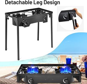 ポータブル自立式屋外キャンプ用ガスストーブ<span class=keywords><strong>2</strong></span>バーナーノブコントロールプロパンRVスチール家庭用裏庭用取り外し可能 - Product Image 2