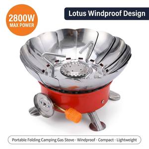 Estufa de gas <span class=keywords><strong>butano</strong></span> portátil mini Lotus, plegable, de una pieza, a prueba de viento, OEM, 2800W, para pícnic, barbacoa, senderismo al aire libre, con encendedor. - Product Image 3