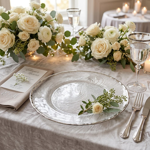 Assiettes de présentation en verre spirale <span class=keywords><strong>argent</strong></span>ées de 13 pouces, transparentes, rondes, à texture en spirale, pour la décoration de table de mariage et d'événements (vente en gros) - Product Image 2