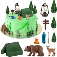 Lot de 12 décorations de gâteau en plastique pour camping, mini-tentes, animaux de la savane, fournitures de fête d'anniversaire sur le thème de la forêt pour enfants et adultes