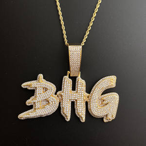 Collana con Ciondolo a Goccia d'Acqua in Rame e Zircone, Combinazione di Lettere Grandi e Catena di Bambù, Personalizzata CE Nuovo Stile <span class=keywords><strong>Hip</strong></span>-<span class=keywords><strong>Hop</strong></span> - Product Image 4