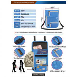 กระเป๋าคล้องคอสำหรับเดินทาง ป้องกัน RFID  วัสดุไนลอน  ใส่พาสปอร์ต  กระเป๋าใส่บัตรบาง  พร้อมสายปรับได้ สำหรับการเดินทาง - Product Image 2