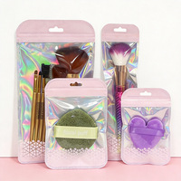 Pochette refermable en aluminium avec fermeture éclair, emballage plastique, hologramme arc-en-ciel rose, sac à fermeture éclair