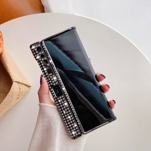 Electroplated Diamond-studded Phone Case for Huawei Mate X2 Flip Mobile Phone Case Folding Frame Protective Cover