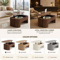 Table basse ovale relevable avec étagère de rangement pour salon, table relevable rustique de style mid-century