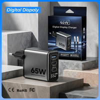 Cargador GaN de 65W de Source Factory, Pantalla Digital Inteligente, Carga Rápida PD PPS, OTP/OVP/OCP, Cargador de Pared de 3 Puertos, Caja de Regalo Premium, Cable