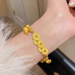Pulsera de Monedas de los Cinco Emperadores en Oro de 18k, AU750, Lingote del Tesoro, Calabaza, Fortuna y Prosperidad, Atrae la Riqueza, Accesorio de Joyería. - Product Image 2