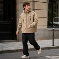 Veste coupe-vent fonctionnelle pour homme, beige, résistante à l'eau, avec capuche, en tissu ripstop, pour l'extérieur, en gros