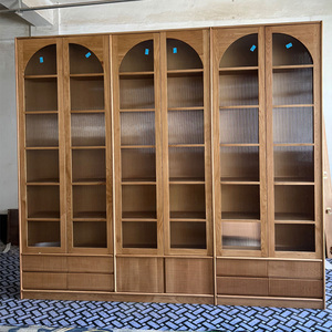 Librería de Madera de Nogal Negro para Sala de Estar, Integrada en Toda la Pared, con Asiento de Cartón, Sofá Detrás de la Librería con Puerta - Product Image 5