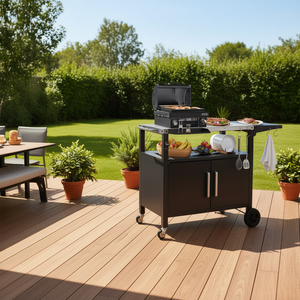 Carrito de Parrilla Moderno para Exteriores, con Plancha de 1 Quemador, Acero Plegable con Recubrimiento en Polvo, Ruedas Giratorias, Ganchos de Almacenamiento, Estación de Preparación para Barbacoa - Product Image 2