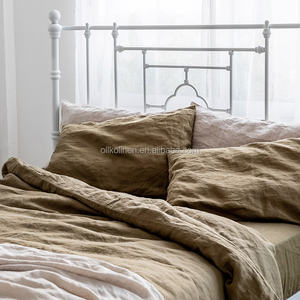 制造经典橄榄100% 石材水洗亚麻床上用品纯100亚麻被套有机亚麻被套 - Product Image 3