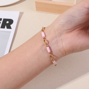 สร้อยข้อมือหินธรรมชาติสีสันสวยงาม ไม่ซีดจาง ชุบทอง PVD บนสแตนเลสสตีล สำหรับผู้หญิง ของขวัญเครื่องประดับ - Product Image 4