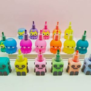 6-Pack Cartoon Creative Highlighter Brightly Colored Mini School Use Pens Flat Oblique <b>Brush</b> Tips <b>Back</b>-to-School Holiday Gift - Product Image 4