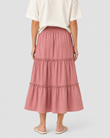Jupe midi évasée décontractée d'été pour femme, style bohème, à volants, taille haute smockée, respirante et confortable, 100 % lin, vente en gros
