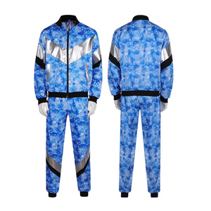 Ensemble de costume rétro disco pour homme Star's Edge, veste et pantalon bleu étoilé pour performance sur scène - Product Image 1
