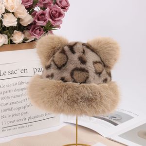 Chapeau bob rétro en fausse fourrure de vison imprimé léopard, style mongol, pour femme, hiver, doux, moelleux, agréable pour la peau, épais et chaud - Product Image 2