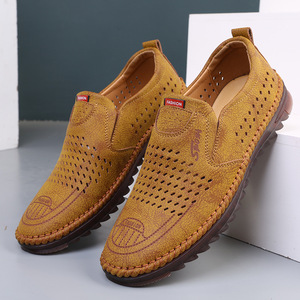 Chaussures bateau en daim pour homme, bout rond, respirantes, chaussures décontractées d'été, semelle en caoutchouc, doublure en coton - Product Image 1