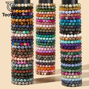 TeoWaki Gelang Elastis Manik-manik Batu Permata Alami Bulat Halus Pilihan Warna Beragam Perhiasan Fashion Dapat Ditumpuk Hadiah Liburan 19Cm - Product Image 1