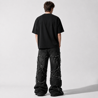 DiZNEW Jeans vintage effet vieilli camouflage patchwork pour homme, style Cyberpunk Wasteland, à franges effilochées, coupe super ample et jambe large